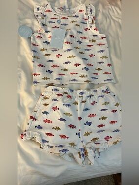 2026 Hill house home The Tiny Lala Short Set-White Rainbow Fish